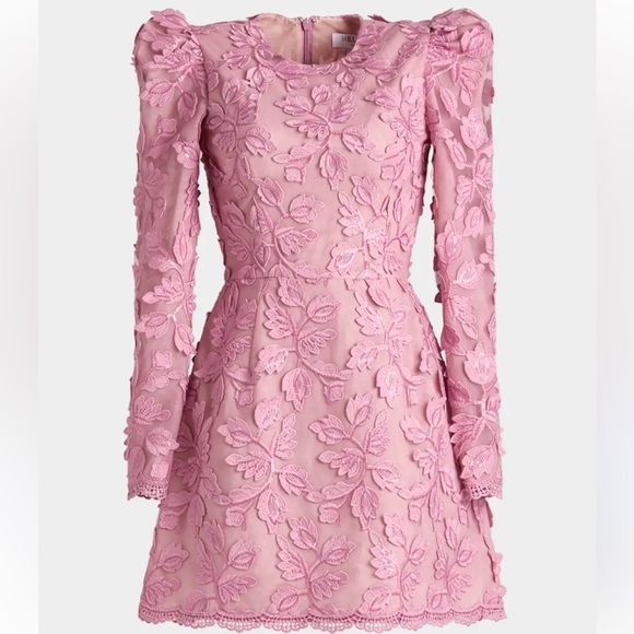 NEW HELSI Christy Scalloped Long Sleeve Pink Floral Applique Mini Dress Sz S - Picture 11 of 12
